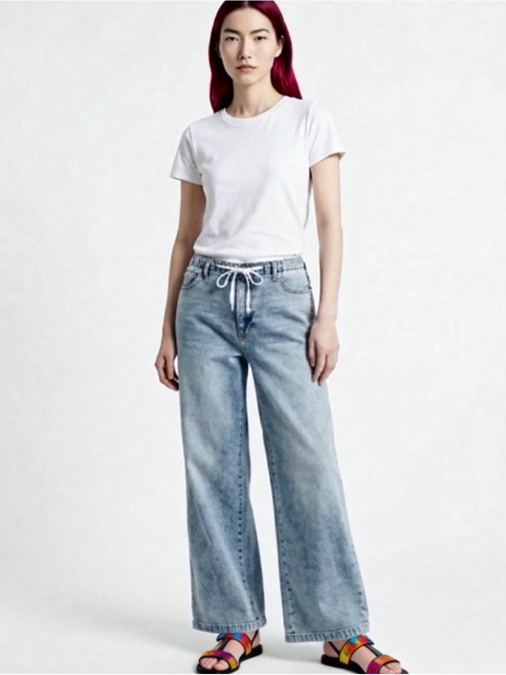 Oat New York “Cloud Luxe” Wide Leg High Rise Jeans With Elastic Waist Size 4